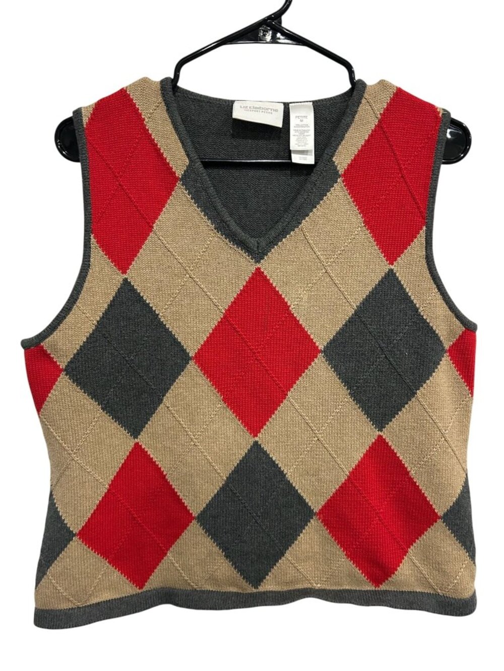 Liz Claiborne Petite Medium Argyle Sleeveless Sweater Vest Multicolor Collegiate